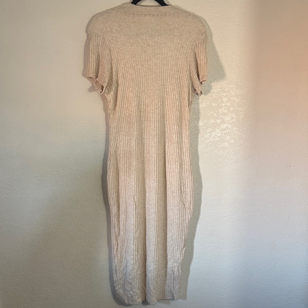 Elegant Beige Ribbed Knit Dress
